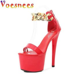Dress Shoes Platform Women Metal Chain Ladies High Heels Red Peep Toe Wedding Sandals Club Stripper Show Summer Pumps Chaussure Femme H240325