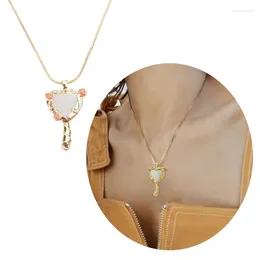 Pendant Necklaces B36D Unique Mirror Necklace Heart Charm Clavicle Chain Long Jewellery For Women Girl Teen