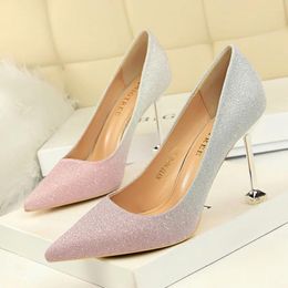 Sandals Gradient Glitter High Heels Pointed Toe Slip On Outdoor Stiletto Summer Shallow Women Shoes Fashion Zapatillas Mujer