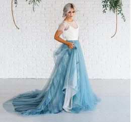 Skirts Dusty Blue Long Bridal Tulle For Pography Romantic Soft Skirt Women With Train 150 CM Of Back Custom Made5837657