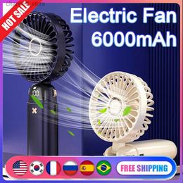 Electric Fans Handheld cooling fan USB charging foldable mini fan 3000/6000MAH quiet digital display suitable for home office travel dormitoryY240320