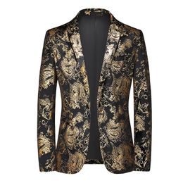 Plus Size 6XL-M Spring Luxury Men Retro Gold Print Blazers Slim Wedding Nightclub Party Dress Men Clothing Suit Jacket 240309