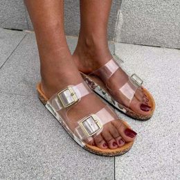 Sandals Leisure Transparent Women's Sandals 2023 New Summer Shoes Woman Fashion Soft Cork Slipon Beach Ladies Flat Footwear