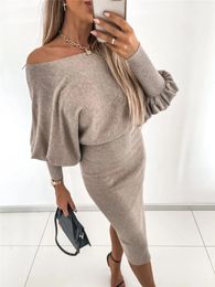 Women Autumn Winter Knitted Party Midi Dress Solid Office Lady Pullover Bodycon Slim Long Sleeve Sexy Sweater Dress 240315