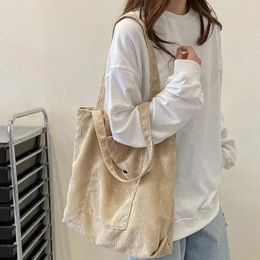 Drawstring Women Corduroy Shoulder Bag Canvas Cloth Fabric Handbag Solid Casual Tote Ladies Eco Shopping Bags College Students Books