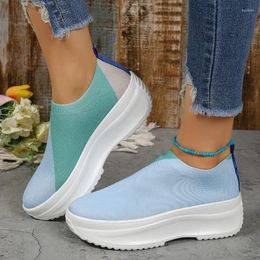 Casual Shoes Autumn Women's Sneakers Fashion Round Toe Knitted Mesh Vulcanized Breathable Non-slip Thick Sole Walking Mujer