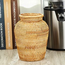Rustic Style Home Decor Plant Flower Vase Wicker Woven Rattan Basket Pot for Living Room Decoration y240318