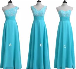 Lace Chiffon A Line Bridesmaid Dresses 2019 Turquoise Long Wedding Guest Dress New Maid of Honor Gowns3941435