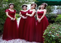 Robe De Soriee Simple Bridesmaid Dresses Cheap Tulle Wine Red Pleat Floorlength Elegant Wedding Prom Party Gown1937258