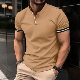 Mens Plain Flat Collar Zipper POLO Shirt Summer Solid Colour Short-sleeved Top T-shirt Shads Slim Business Mens Clothing 240307