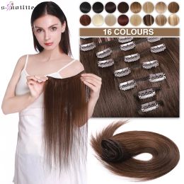 Extensions Snoilite Clip In Human Hair Extensions 8Pcs 65g120g 8"24" 100% Natural Extension Hair Clip Brown Full Head Clip In Hairpiece