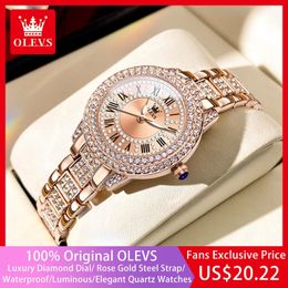 OLEVS Original Diamond Watch for Women Fashion Elegant Stainless Steel Waterproof Quartz Wristwatch Luxury Ladies Dress Watches 240318