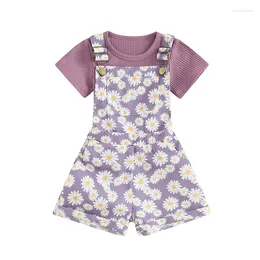 Clothing Sets Toddler Baby Girls Summer Clothes Short Sleeve T-Shirts Tops Daisy Suspender Shorts 2Pcs Outfits Set 1-5T