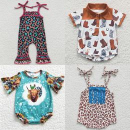 Clothing Sets Boutique Infant Baby Romper Kids Girls Boys Rompers Jumpsuit Cow Leopard Print Fashion Toddler Short Sleeve Suit