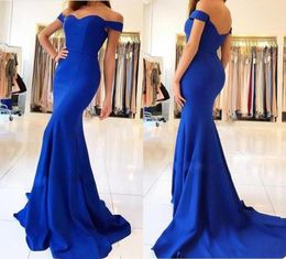 Royal Blue Mermaid Prom Dresses Off Shoulder Backless Sweep Train Simple Garden Country Arabic Bridesmaid Evening Gowns Maid Of Ho6136699