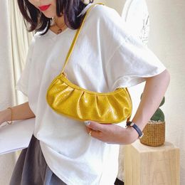 Totes Folds Design Small PU Leather Shoulder Bags For Women 2024 Summer Handbags Female Travel Solid Colour Fashion Hand Bag