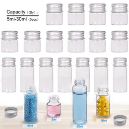 Storage Bottles 5pcs Transparent Empty Glass With Aluminium Silver Screw Caps 5ml-30ml Sealed Liquid Food Gift Containers
