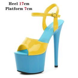 Dress Shoes Mixed Colour Stripper Heels Women Sandals Sexy Party Club 17 CM Platform High-heeled Wedding Pole DanceXYN6 H240321