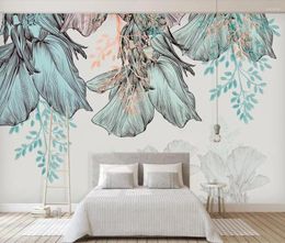 Wallpapers Diantu Flower Wallpaper Er Wall Mural Minimalist Paper Floral Canvas Prints For Bedroom Background 3d Blue