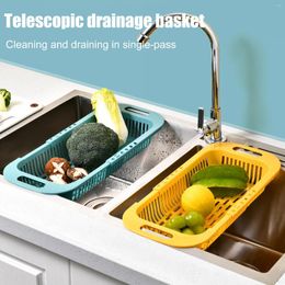 Kitchen Storage Retractable Draining Basket Sink Shelf Multifunctional Washbasin Folding Plastic Household Tools