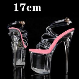 Dress Shoes Stripper Heels Women Sandal Female Model T Station Catwalk Sexy Crystal Transparent High Waterproof Head SandalsF6YJ H240321