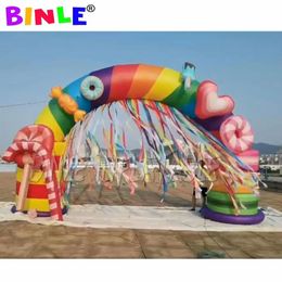 8mWx5mH (26x16.5ft) With blower Custom Made Inflatable Candy Arch With Tassels Colorful Attractive Party Event Archway Balloon For Outdoor Decoration
