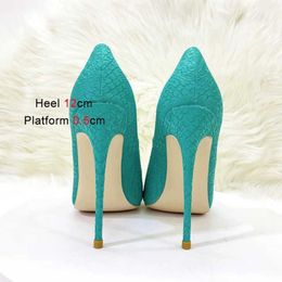 Dress Shoes Voesnees Women New Snake Skin Pattern High Heels 12CM Pointed Toe Fashion Model Pumps Plus Size Blue Shallow Cut SingleV85T H240321