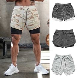 Men's Shorts Mens Double Layer Fitness Shorts Drawstring Mesh Lining Elastic Waist Breathable Quick Dry Sportswear Jogger Short Male Y240320