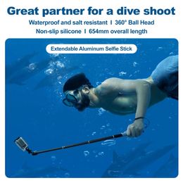 TELESIN Waterproof Divng Selfie Stick Floaty Monopod 360° Rotation Ball Head for DJI Osmo Action Insta360 240309