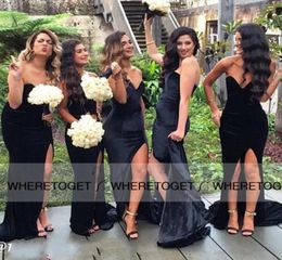 Black Long Bridesmaid Dresses 2020 Mermaid Sweetheart Backless Simple Cheap Sexy High Slit Long Formal Dresses Maid Of Honours For 2983788