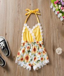 s Summer Cute Baby Girls Sunflower print Overalls for Girls 6M 2years old kids fashion dress7827360