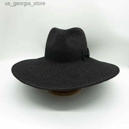 Wide Brim Hats Bucket Hats White Panama Hat Black Womens Summer Hat Str Fedora Church Hat Womens 12.5cm Wide Brown Beach Hat Outdoor Holiday SunHat Y240320