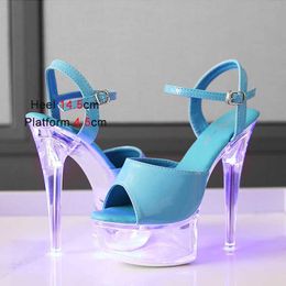 Dress Shoes New Party Light-Up Dance 14.5CM Fashion Glowing Platforms Sandals Summer Night Club High Heels Plus Size 2023 Women Pumps H240325