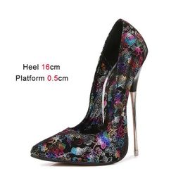 Dress Shoes Europeand And American Nightclubs Metal Heels Pumps Illusory Color Print Womens Large Size Pointed Toe High 16CM0BRT H240321