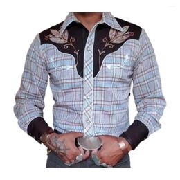 Men's Casual Shirts Pants Shirt Vintage Western Cowboy Print Slim Fit Long Sleeve For Men Streetwear Business Cardigan Coat With Turn-down