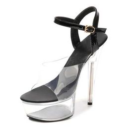 Dress Shoes 2020 New Sexy Women High Heels 15cm Summer Woman Transparent Crystal Platform Sandals Plus Size Thin Wedding H2403218VVBWXGM