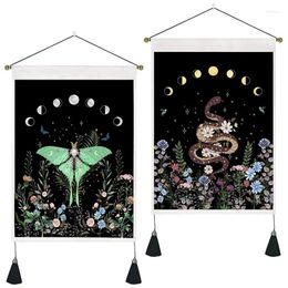 Tapestries Pack Of 2 Moon Phase Tapestry Flower Floral Moth Snake Black Background Wall Hanging