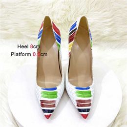 Dress Shoes Europe And America Style Colorful Graffiti High Heels 2023 New Snake Skin Pattern Single 12CM Pointed Women Pumps WhiteEGXA H240321