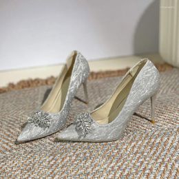 Dress Shoes Gold/silver Crystal Flower High Heels Wedding Woman Thin Heel Glitter Pumps Bling Stiletto Party Female Tacones