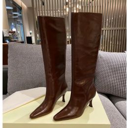 Boots New Brand High Heel Boots Pointed High Heel Knee Length Boots Fashion Sexy Women's Leather Boots Knight Boots Autumn and Winter