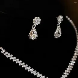 Necklace Earrings Set 1 Bridal Water Drop-shaped Rhinestone Jewelry Korean Style Sparkling For Wedding