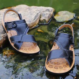 Slippers Spring Summer Men Leather Sandals Classic Shoes Soft Comfortable Outdoor Walking Footwear Big Size