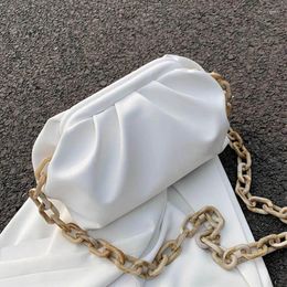 Totes Luxury Acrylic Chain Shoulder Bag For Women Cloud High Quality Ruched Pillow Messenger Bags PU Leather Handbag