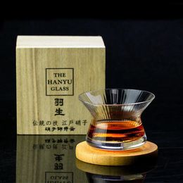 Limited The HANYU Glass Japanese Edo Kiriko Spinning Whiskey Glasses Collection Crystal Whisky Cup Wood Gift Box Brandy Snifters 240307