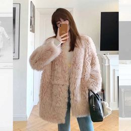 Women's Fur Faux Fur French Style Rabbit Fur One Piece Female Autumn and Winter Furry Small Stature Pink Fragrant Style Fur Environmentally Friendly Fur Coat