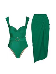 Women's Swimwear Green retro womens swimsuit all-in-one swimsuit 2023 new single shoulder strap swimsuit backless swimsuit summer beach suit J240319