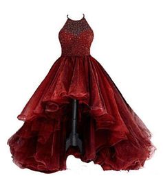 2020 New Halter High Low Ball Gown Tulle Dark Red Tiers Sexy Special Occasional Dresses Evening Dress Prom Dress4159639