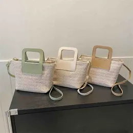 Shoulder Bags Ladies Beach Handbag Handmade Summer Woven Shopping Handbags Casual Simple Fashion Portable Elegant Splicing For Holiday Party