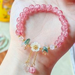 Strand Korean Sweet Daisy Flower Bracelet For Women Colourful Crystal Beaded Elastic Rope Bracelets Girl Party Wedding Jewellery Gifts