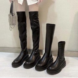 Boots 2023 Women Long Boots Black Sexy Over The Knee Boots Ladies Autumn Winter Shoes Platform Leather Booties Woman Footwear Slip On